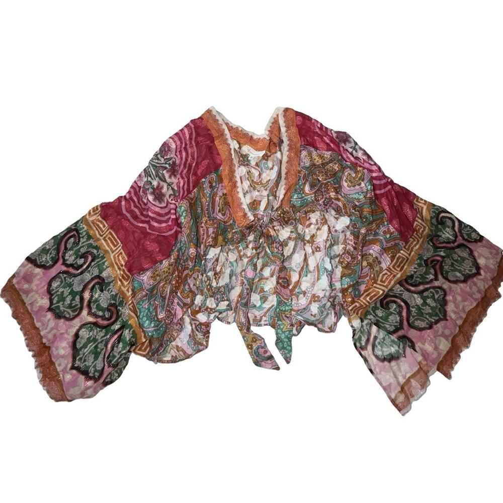 Anthropologie Women’s Printed Shine Tie-Front Kimono One Size - Picture 4 of 9